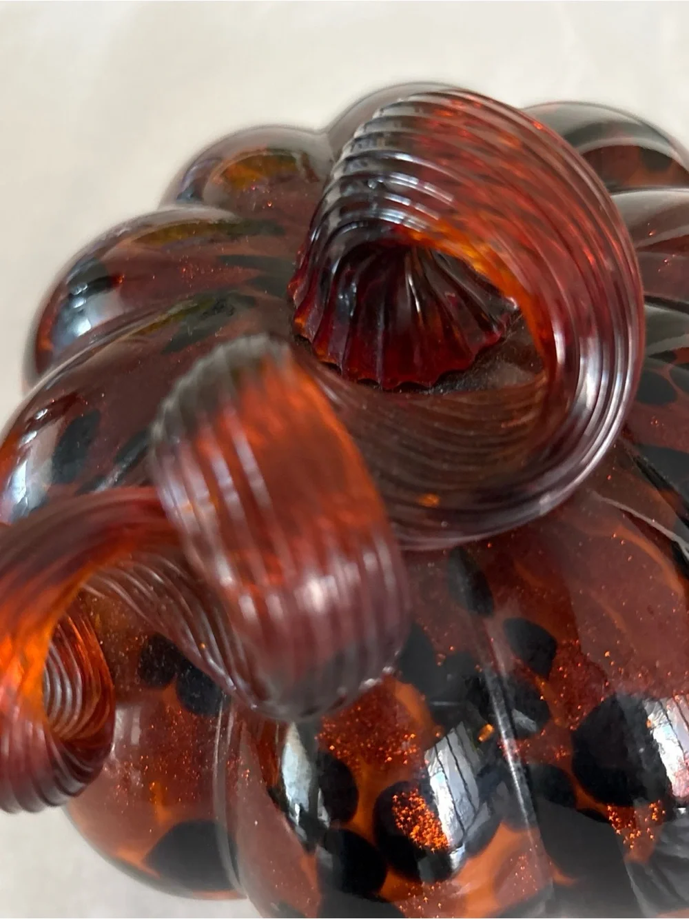 Handblown Glass Brown With Black Spots colored Pumpkin